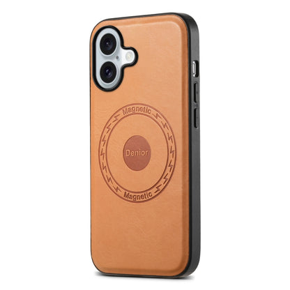 For iPhone 16 Denior Cowhide Texture Leather MagSafe Phone Case(Khaki) - iPhone 16 Cases by Denior | Online Shopping UK | buy2fix
