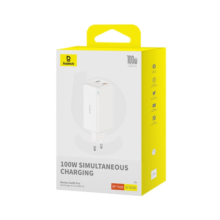 Baseus GaN6 Pro 100W 2 x USB-C / Type-C + 2 x USB Fast Charger, EU Plug(White) - USB Charger by Baseus | Online Shopping UK | buy2fix