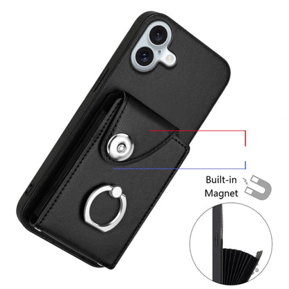 For iPhone 16 Plus Organ Card Bag Ring Holder Phone Case with Long Lanyard(Black) - iPhone 16 Plus Cases by buy2fix | Online Shopping UK | buy2fix