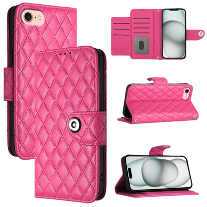 For iPhone SE 2024 Rhombic Texture Flip Leather Phone Case with Lanyard(Rose Red) - More iPhone Cases by buy2fix | Online Shopping UK | buy2fix