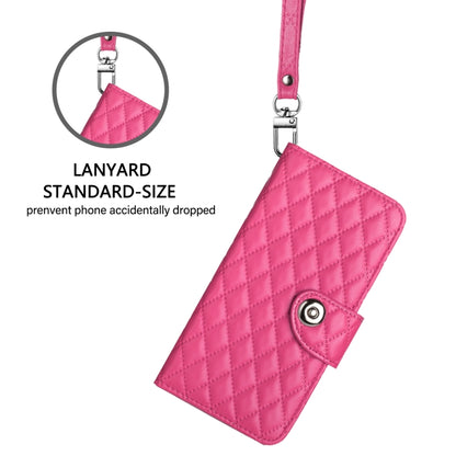 For iPhone SE 2024 Rhombic Texture Flip Leather Phone Case with Lanyard(Rose Red) - More iPhone Cases by buy2fix | Online Shopping UK | buy2fix