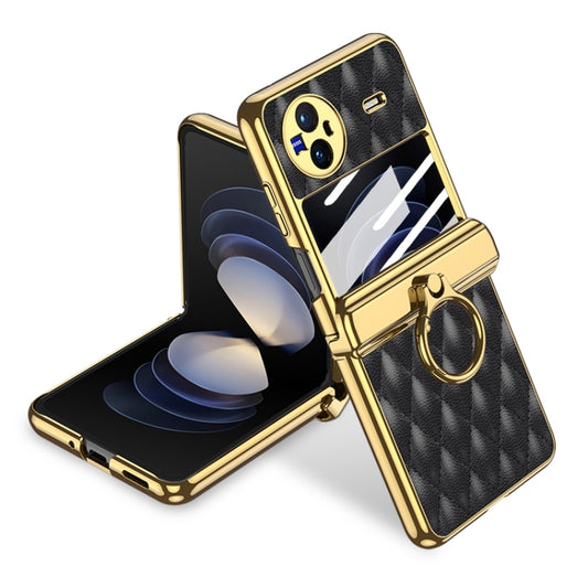 For vivo X Flip GKK Integrated Rhombus Pattern Electroplating Leather Magnetic Phone Case with Ring(Black) - vivo Cases by GKK | Online Shopping UK | buy2fix