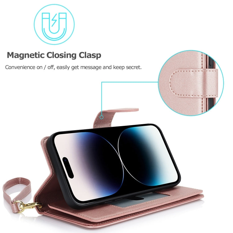 For iPhone 16 Pro Max Multi-Card Wallet RFID Leather Phone Case(Rose Gold) - iPhone 16 Pro Max Cases by buy2fix | Online Shopping UK | buy2fix