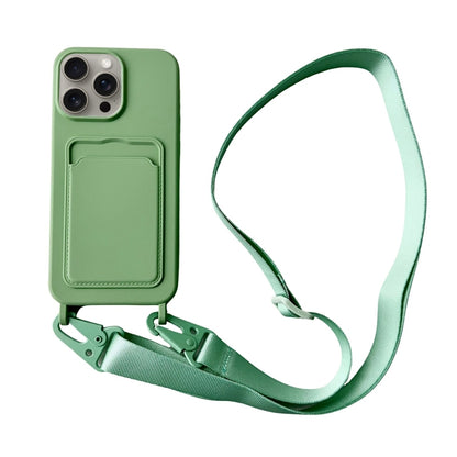 For iPhone 16 Pro Max Card Slot Liquid Silicone Phone Case with Lanyard(Matcha Green) - iPhone 16 Pro Max Cases by buy2fix | Online Shopping UK | buy2fix