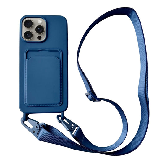 For iPhone 16 Pro Card Slot Liquid Silicone Phone Case with Lanyard(Royal Blue) - iPhone 16 Pro Cases by buy2fix | Online Shopping UK | buy2fix