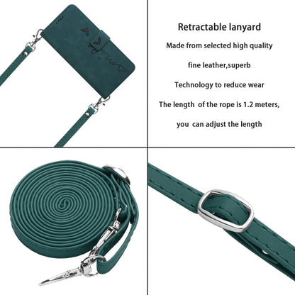 For Realme 12 5G Skin Feel Heart Embossed Leather Phone Case with Long Lanyard(Green) - Realme Cases by buy2fix | Online Shopping UK | buy2fix