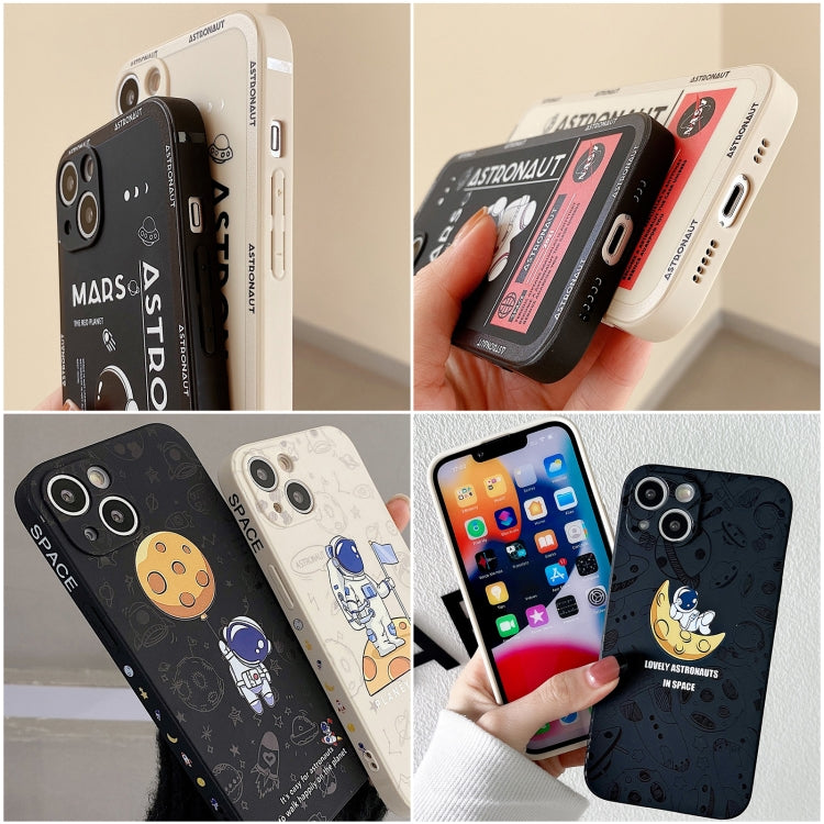 For iPhone 16 Astronaut Pattern Silicone Straight Edge Phone Case(Flying Astronaut-Black) - iPhone 16 Cases by buy2fix | Online Shopping UK | buy2fix