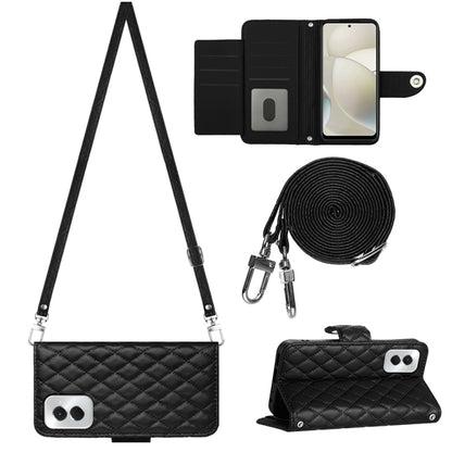 For Motorola Moto G Power 5G 2024 Rhombic Texture Flip Leather Phone Case with Long Lanyard(Black) - Motorola Cases by buy2fix | Online Shopping UK | buy2fix