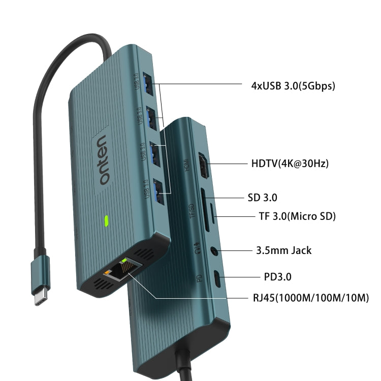 Onten UC962 10 in 1 USB-C / Type-C Multi-function HUB Docking Station(Green) - USB HUB by Onten | Online Shopping UK | buy2fix