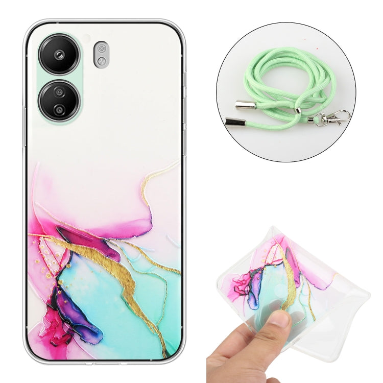 For Xiaomi Redmi 13C 4G / Poco C65 Hollow Marble Pattern TPU Phone Case with Neck Strap Rope(Green) - 13C Cases by buy2fix | Online Shopping UK | buy2fix