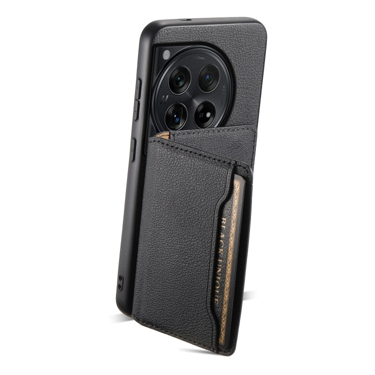 For OnePlus 12 Calf Texture Card Bag Design Full Coverage Phone Case(Black) - OnePlus Cases by buy2fix | Online Shopping UK | buy2fix