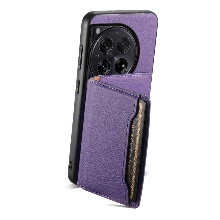 For OnePlus 12 Calf Texture Card Bag Design Full Coverage Phone Case(Purple) - OnePlus Cases by buy2fix | Online Shopping UK | buy2fix