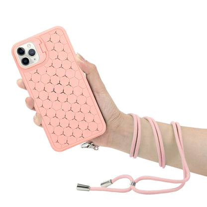 For iPhone 15 Pro Honeycomb Radiating Lens Holder Magsafe Phone Case with Lanyard(Pink) - iPhone 15 Pro Cases by buy2fix | Online Shopping UK | buy2fix