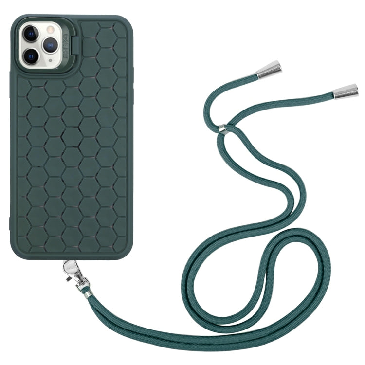 For iPhone 16 Pro Honeycomb Radiating Lens Holder Magsafe Phone Case with Lanyard(Green) - iPhone 16 Pro Cases by buy2fix | Online Shopping UK | buy2fix