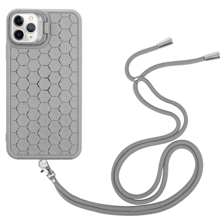 For iPhone 16 Pro Honeycomb Radiating Lens Holder Magsafe Phone Case with Lanyard(Grey) - iPhone 16 Pro Cases by buy2fix | Online Shopping UK | buy2fix