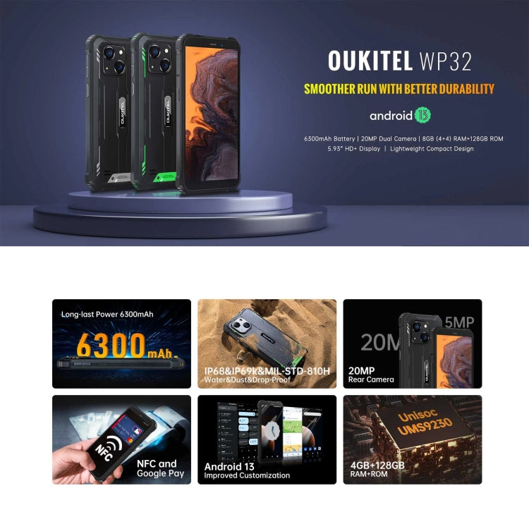 Oukitel WP32, 4GB+128GB, IP68/IP69K, 5.93 inch Android 13 Unisoc Tiger T606 Octa-core, NFC, OTG, Network: 4G(Orange) - OUKITEL by OUKITEL | Online Shopping UK | buy2fix