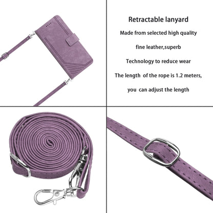 For OnePlus 13 Skin Feel Stripe Pattern Leather Phone Case with Lanyard(Purple) - OnePlus Cases by buy2fix | Online Shopping UK | buy2fix