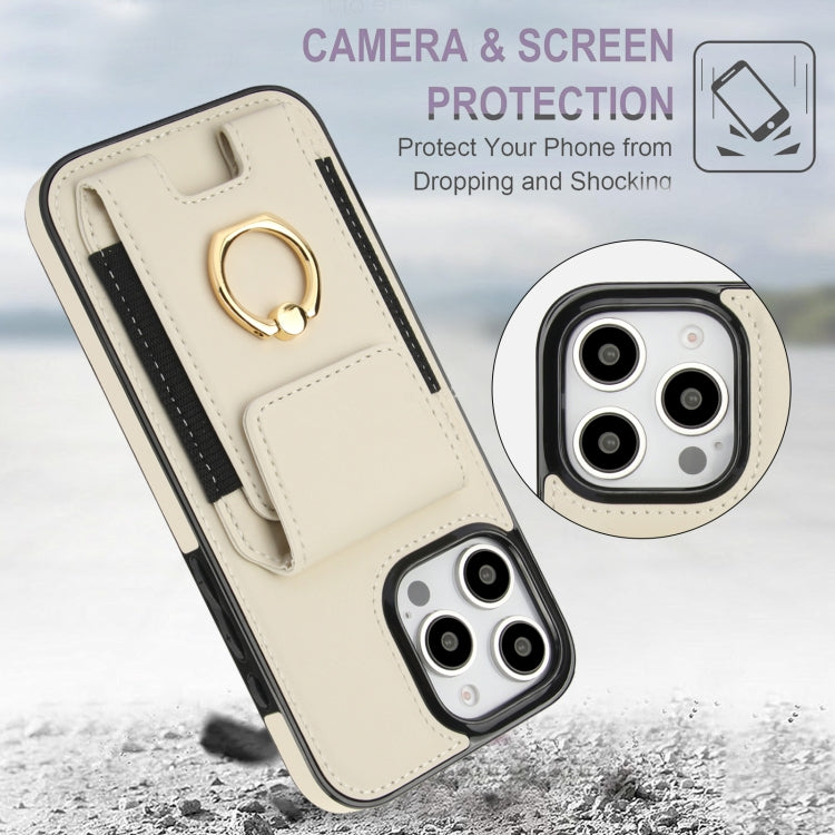 For iPhone 16 Pro Elastic Card Bag Ring Holder Phone Case(White) - iPhone 16 Pro Cases by buy2fix | Online Shopping UK | buy2fix