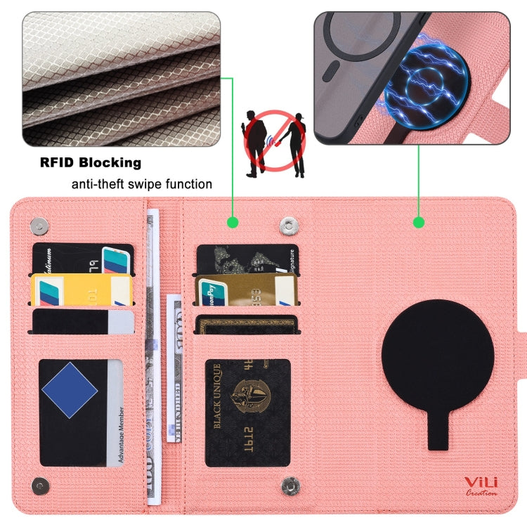 For Google Pixel 8 Pro ViLi GHA Series Shockproof MagSafe RFID Leather Attraction Horizontal Flip Phone Case(Pink) - Google Cases by ViLi | Online Shopping UK | buy2fix