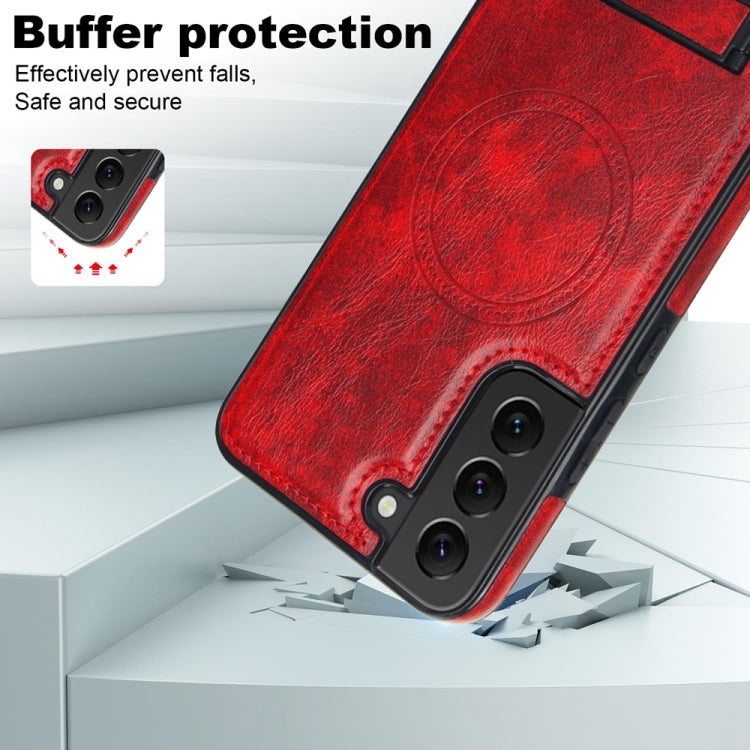 For Samsung Galaxy S22 5G Retro Leather Invisible Stand MagSafe Phone Case(Red) - Galaxy S22 5G Cases by buy2fix | Online Shopping UK | buy2fix