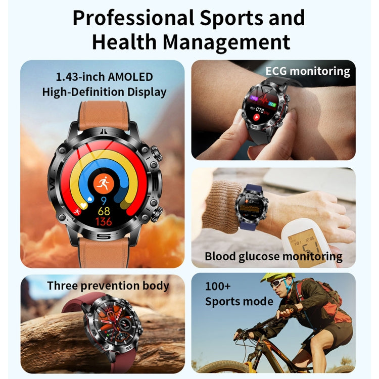 ET482 1.43 inch AMOLED Screen Sports Smart Watch Support Bluethooth Call /  ECG Function(Black Steel Band) - Smart Watches by buy2fix | Online Shopping UK | buy2fix