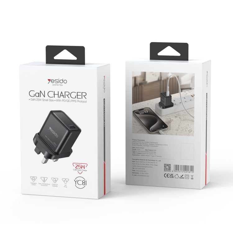 Yesido YC81 PD 25W USB-C/Type-C Interface GaN Fast Charging Charger(UK Plug) - USB Charger by Yesido | Online Shopping UK | buy2fix