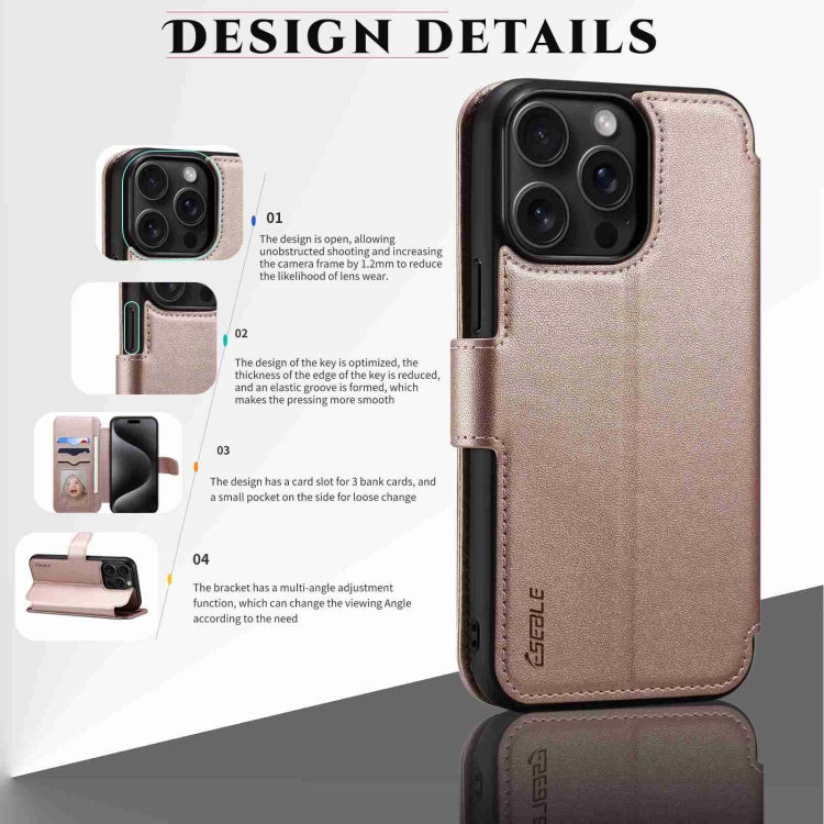 For iPhone 15 Pro ESEBLE E1 Nappa Texture MagSafe Holder Leather Phone Case(Rose Gold) - iPhone 15 Pro Cases by ESEBLE | Online Shopping UK | buy2fix