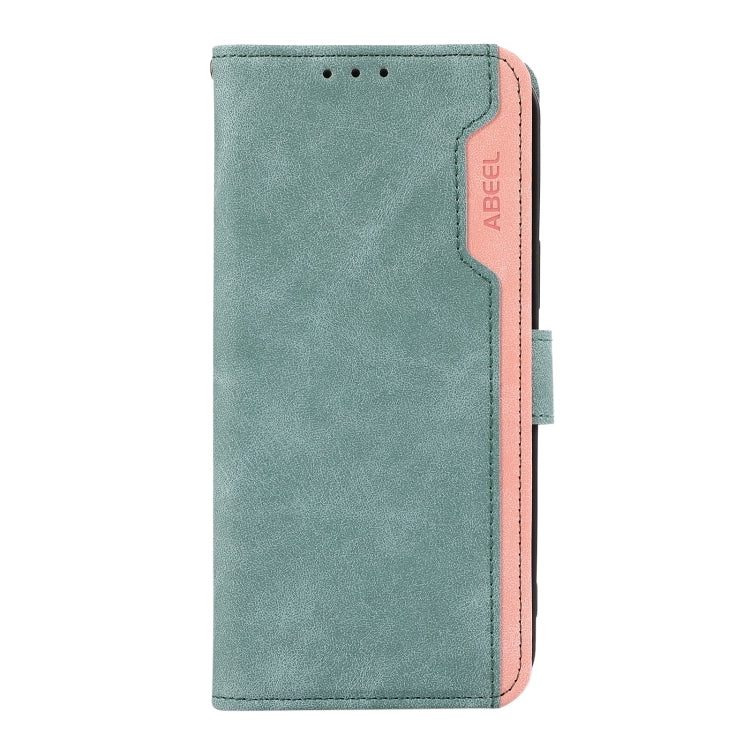 For iPhone 16 Pro Max ABEEL Color Block Magnetic RFID Leather Phone Case(Cyan-Pink) - iPhone 16 Pro Max Cases by buy2fix | Online Shopping UK | buy2fix