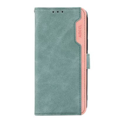 For iPhone 16 Pro Max ABEEL Color Block Magnetic RFID Leather Phone Case(Cyan-Pink) - iPhone 16 Pro Max Cases by buy2fix | Online Shopping UK | buy2fix