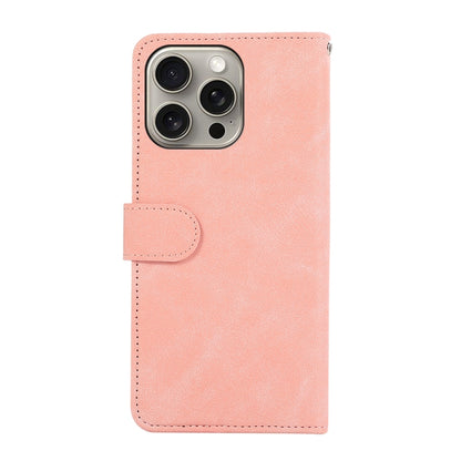 For iPhone 16 Pro ABEEL Color Block Magnetic RFID Leather Phone Case(Pink-Cyan) - iPhone 16 Pro Cases by buy2fix | Online Shopping UK | buy2fix