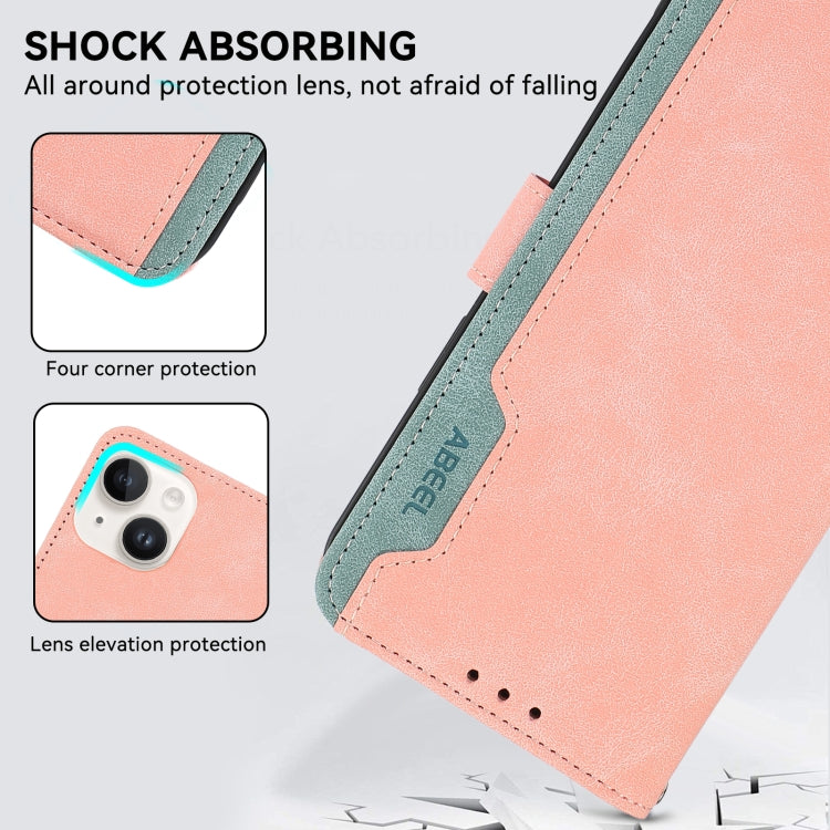 For iPhone 16 Pro ABEEL Color Block Magnetic RFID Leather Phone Case(Pink-Cyan) - iPhone 16 Pro Cases by buy2fix | Online Shopping UK | buy2fix