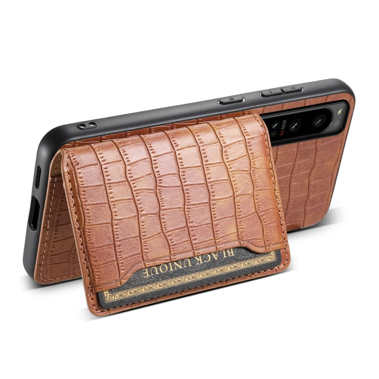 For Sony Xperia 1 IV Crocodile Texture Card Bag Design Full Coverage Phone Case(Brown) - Sony Cases by buy2fix | Online Shopping UK | buy2fix