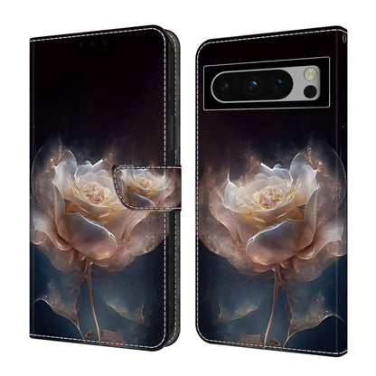 For Google Pixel 9 Pro Crystal Painted Leather Phone case(Peony) - Google Cases by buy2fix | Online Shopping UK | buy2fix