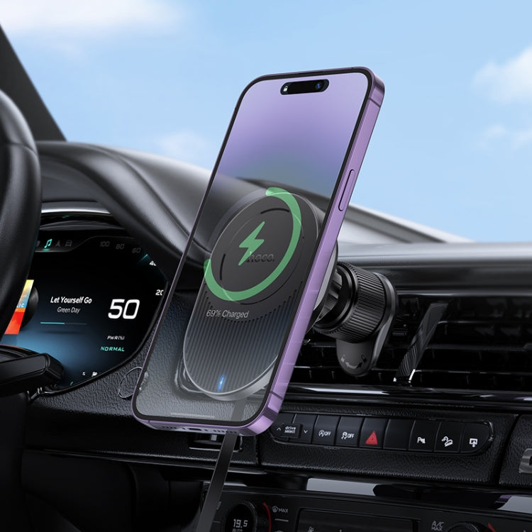 hoco HW12 Guardian Magnetic Wireless Fast Charging Car Air Outlet Holder(Black Grey) - Wireless Charger Holders by hoco | Online Shopping UK | buy2fix