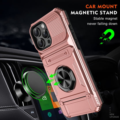 For iPhone 16 TPU+PC Shockproof Card Phone Case with Metal Ring Holder(Rose Gold) - iPhone 16 Cases by buy2fix | Online Shopping UK | buy2fix