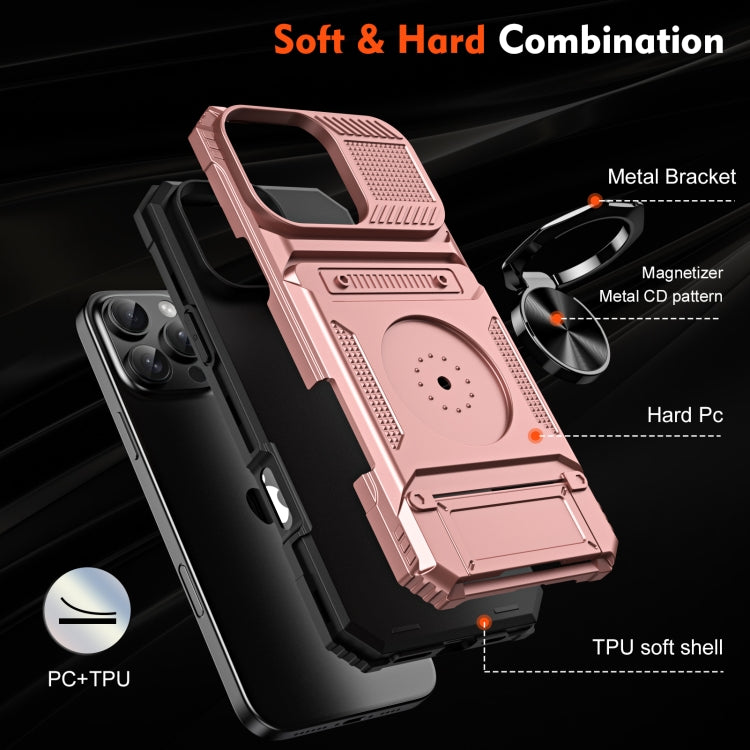 For iPhone 16 TPU+PC Shockproof Card Phone Case with Metal Ring Holder(Rose Gold) - iPhone 16 Cases by buy2fix | Online Shopping UK | buy2fix