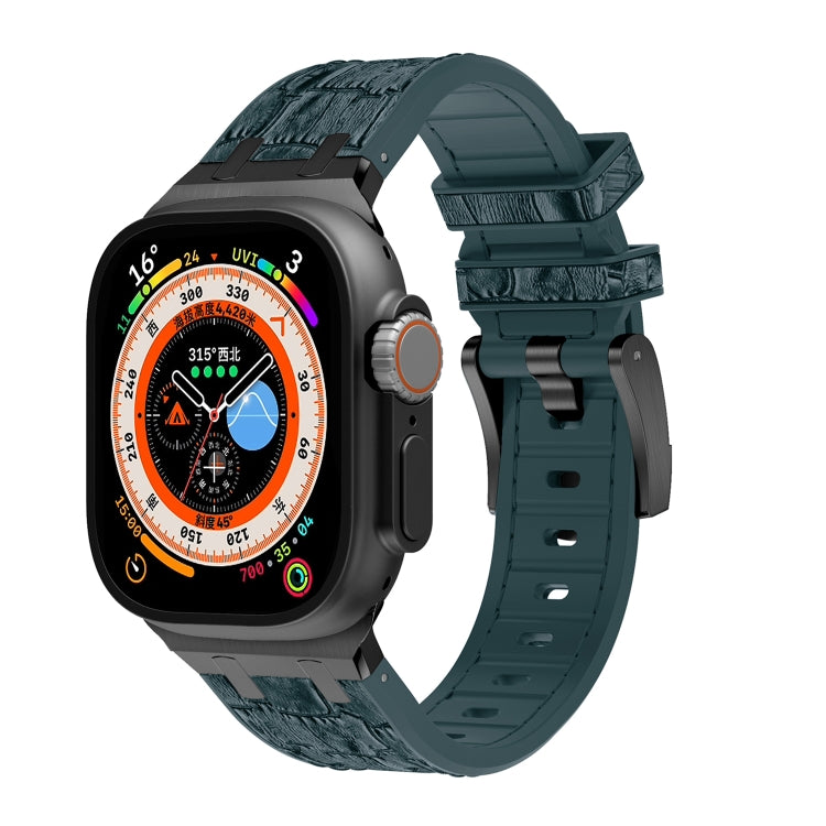 For Apple Watch Ultra 2 49mm Crocodile Texture Liquid Silicone Watch Band(Black Deep Green) - Watch Bands by buy2fix | Online Shopping UK | buy2fix