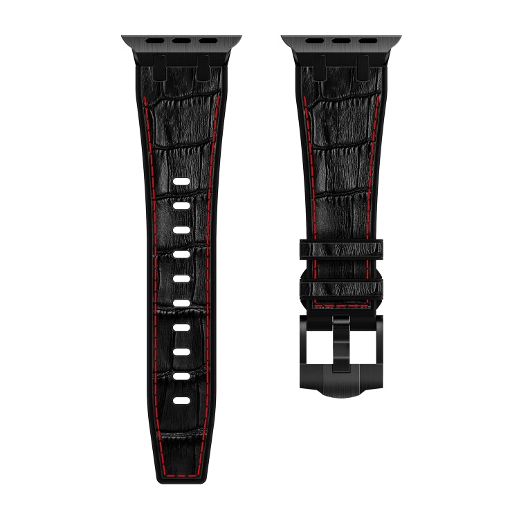 For Apple Watch Series 9 45mm Crocodile Texture Liquid Silicone Watch Band(Black Red Black) - Watch Bands by buy2fix | Online Shopping UK | buy2fix