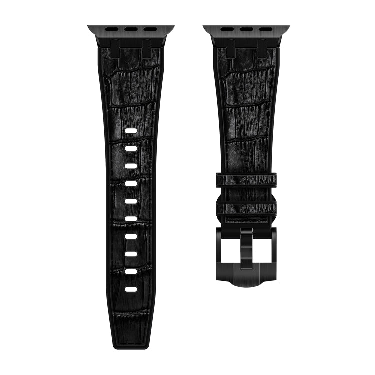 For Apple Watch SE 40mm Crocodile Texture Liquid Silicone Watch Band(Black Black) - Watch Bands by buy2fix | Online Shopping UK | buy2fix