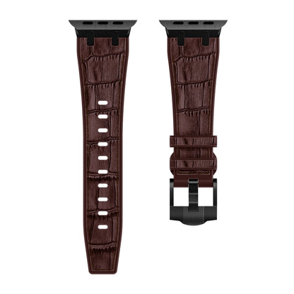 For Apple Watch Series 6 44mm Crocodile Texture Liquid Silicone Watch Band(Black Dark Brown) - Watch Bands by buy2fix | Online Shopping UK | buy2fix