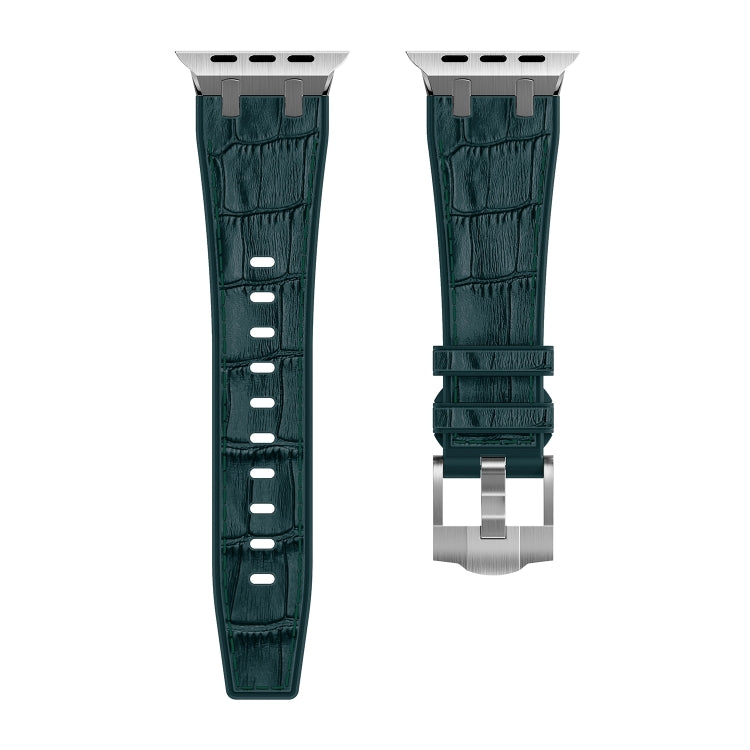 For Apple Watch Series 5 40mm Crocodile Texture Liquid Silicone Watch Band(Silver Deep Green) - Watch Bands by buy2fix | Online Shopping UK | buy2fix