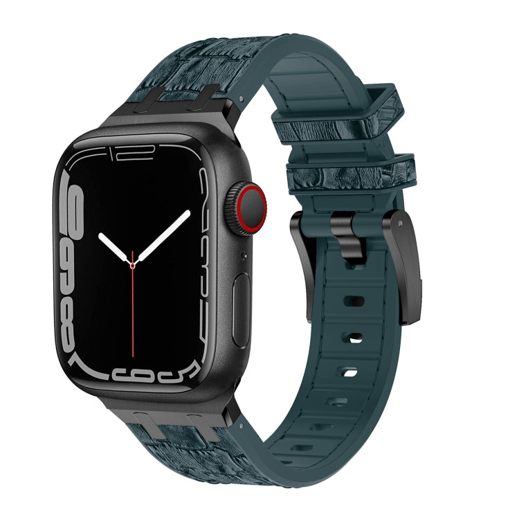 For Apple Watch Series 3 42mm Crocodile Texture Liquid Silicone Watch Band(Black Deep Green) - Watch Bands by buy2fix | Online Shopping UK | buy2fix