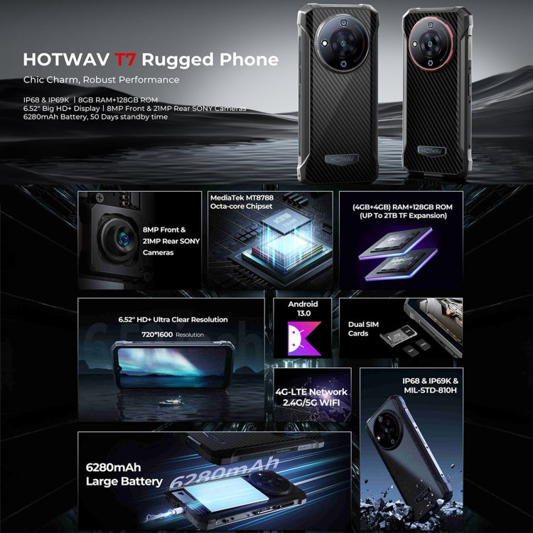 [HK Warehouse] HOTWAV T7 Rugged Phone, 4GB+128GB, 6280mAh, 6.52 inch Android 13 MT8788 Octa Core, Network: 4G, OTG(Red) - Other by HOTWAV | Online Shopping UK | buy2fix