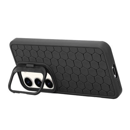 For Samsung Galaxy A15 4G/5G Honeycomb Radiating Lens Holder TPU Phone Case(Black) - Galaxy Phone Cases by buy2fix | Online Shopping UK | buy2fix