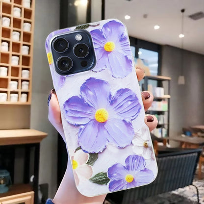 For iPhone 16 Pro Colorful Painting Pattern TPU Phone Case(Purple Flowers) - iPhone 16 Pro Cases by buy2fix | Online Shopping UK | buy2fix