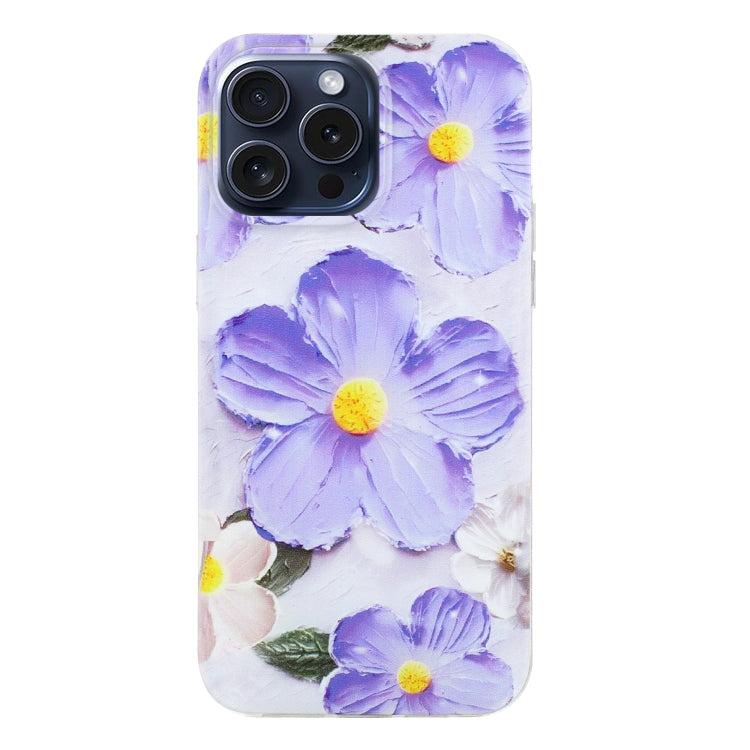 For iPhone 16 Pro Colorful Painting Pattern TPU Phone Case(Purple Flowers) - iPhone 16 Pro Cases by buy2fix | Online Shopping UK | buy2fix