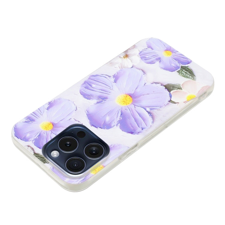 For iPhone 16 Pro Colorful Painting Pattern TPU Phone Case(Purple Flowers) - iPhone 16 Pro Cases by buy2fix | Online Shopping UK | buy2fix