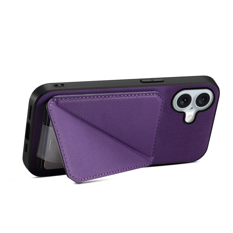 For iPhone 16 Plus D04 Calf Texture Dual Card Slot Holder Phone Case(Purple) - iPhone 16 Plus Cases by buy2fix | Online Shopping UK | buy2fix