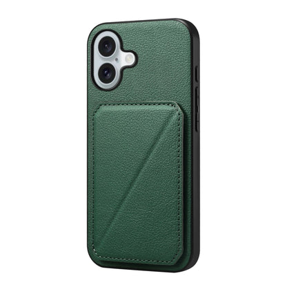 For iPhone 16 Plus D04 Calf Texture Dual Card Slot Holder Phone Case(Green) - iPhone 16 Plus Cases by buy2fix | Online Shopping UK | buy2fix