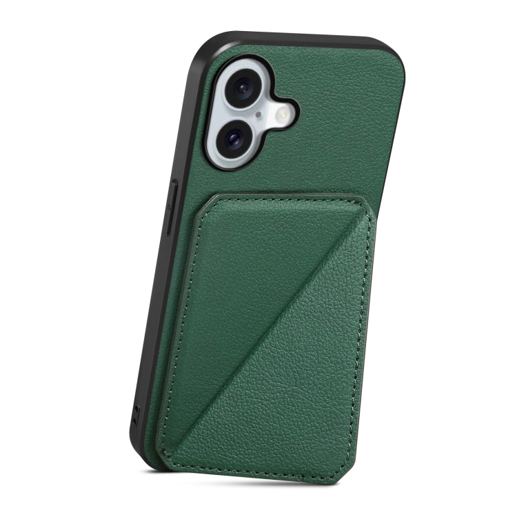 For iPhone 16 Plus D04 Calf Texture Dual Card Slot Holder Phone Case(Green) - iPhone 16 Plus Cases by buy2fix | Online Shopping UK | buy2fix